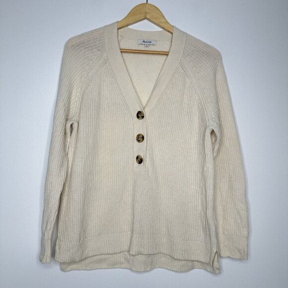 Madewell Ribbed Lyle Henley Pullover Knit Sweater Size M Cream ma741 - Picture 1 of 7